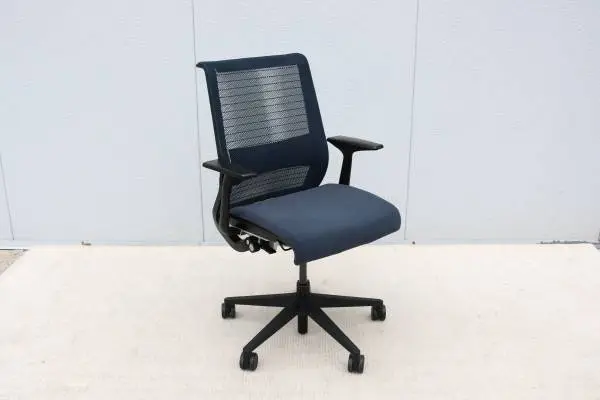 Steelcase Think Ergonomic Executive Desk Chair in Blue Fabric and Mesh