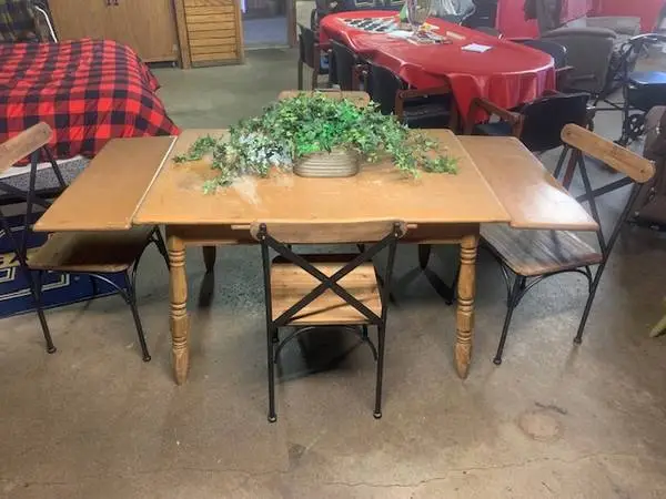 ANTIQUE PULL OUT SIDES TABLE HEAVY SOLID WOOD