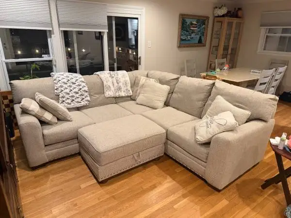 Sectional couch and recliners and table and chairs