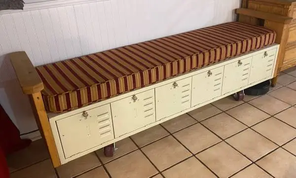 Custom built locker bench with cushion
