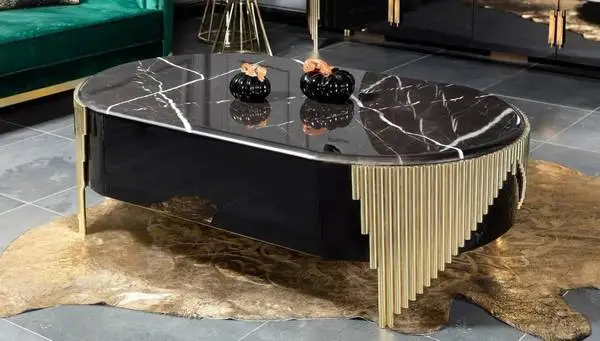 Luxury Marble Coffee Table – Black & Gold – New
