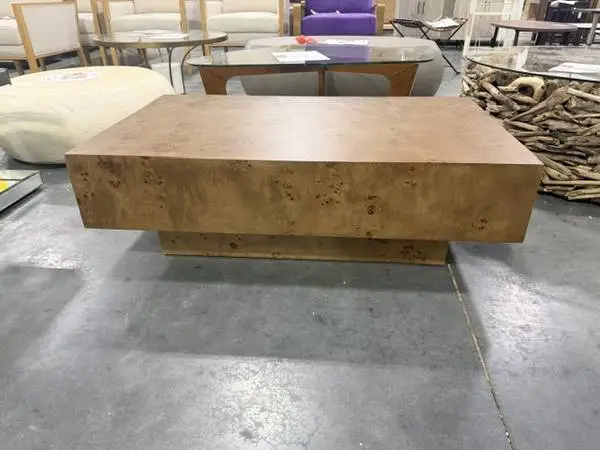 GDFStudio Sabrina Rectangle Pedestal Block Wood Coffee Table Walnut