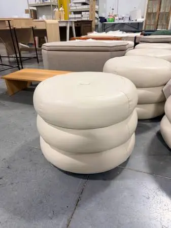 Molise Cream Faux Leather Round Upholstered Pouf Stool Ottoman