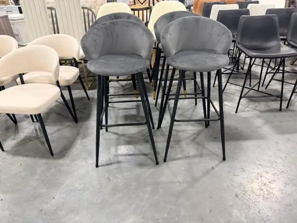 Gray Upholstered Counter Bar Stool Black Metal Frame (Set Of 4)