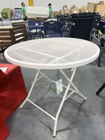 Steel Round Metal Mesh Outdoor Patio Bistro Table Cream Brand New