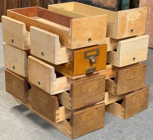 Library Card Catalog drawers without label-pulls, priced per drawer