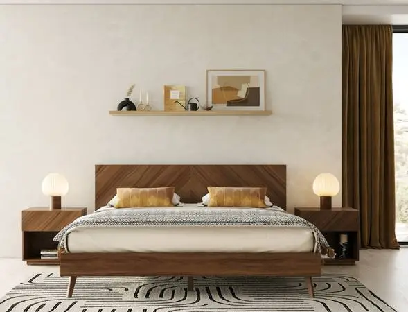 Kamela Queen Bed Walnut Wood Bedframe VIG Furniture Nova Domus New