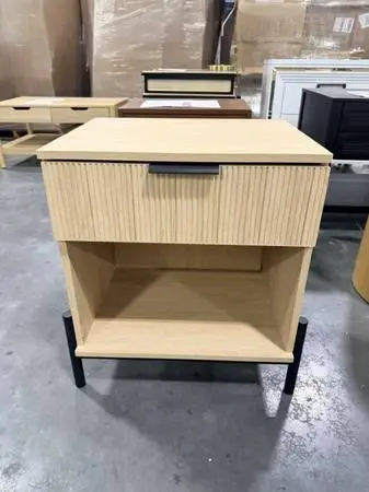 Paris Coastal Oak Modern Scandinavian Reeded Nightstand End Table