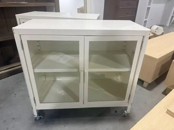 2 Door Metal White Rolling Locker Storage Cabinet Glass Door Brand New