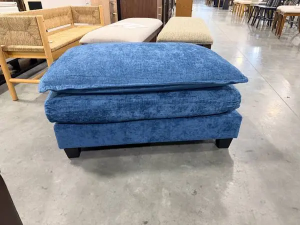 Keiki Cloud Sofa Blue Chenille Upholstered Ottoman Foot Stool