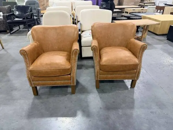 Deswan Brown Compact Top-Grain Genuine Leather Armchair (Set Of 2)