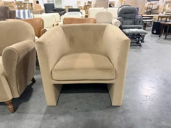 Studio McGee Vernon Light Brown Velvet Upholstered Barrel Accent Chair