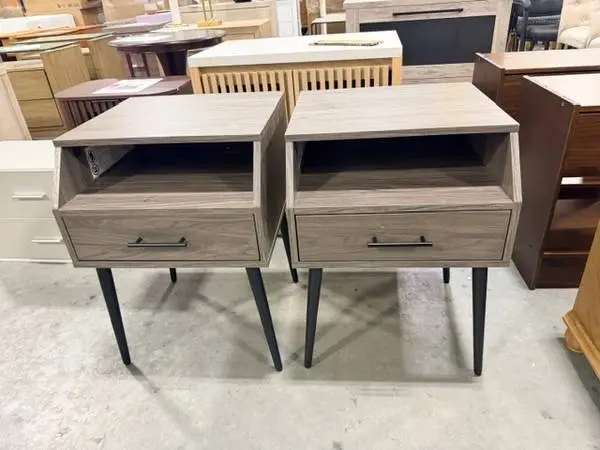 18” Mid-Century Modern 1 Drawer Accent Table Slate Grey (Set Of 2)