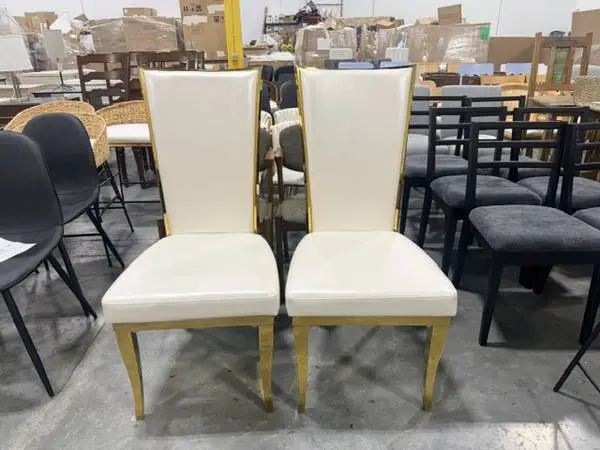 Massimo Titanium Gold Stainless Steel Beige Dining Chair (Set Of 2)