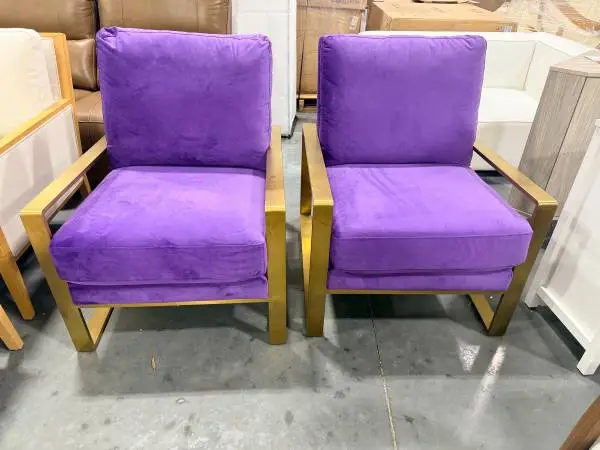 Purple Velvet Upholstered Accent Arm Chair Brushed Frame (Set Of 2)