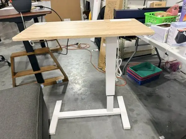 Portable Height-Adjustable Overbed Table Natural White USB