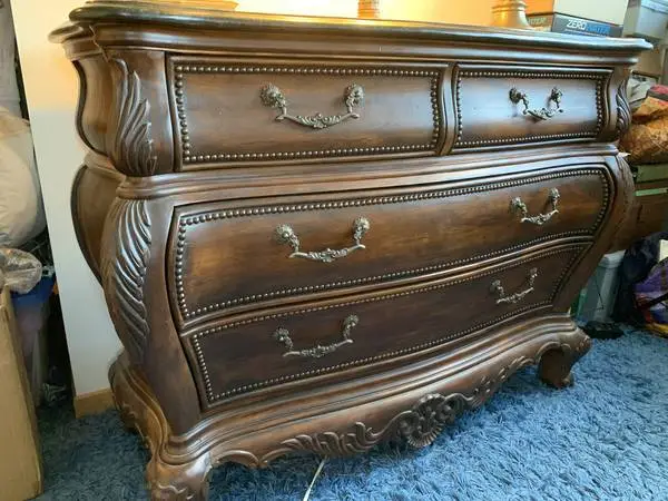 European Serpentine Dresser with Marble Top