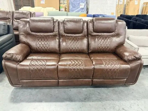 Hokku Designs Jepum 86.6 W Top-Grain Genuine Leather Sofa Dark Brown