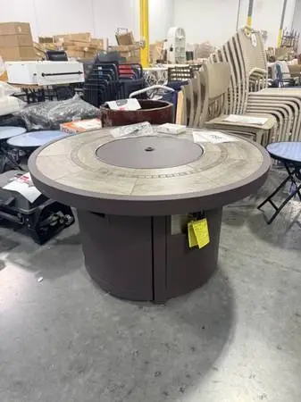Sunbeam Cove Brown Round Ceramic Tabletop Aluminum Fire Pit Table