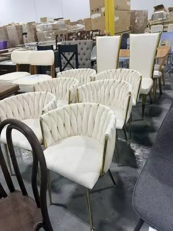 East Urban Home White Velvet Fabric Dining Chair Gold Frame (Set Of 6)