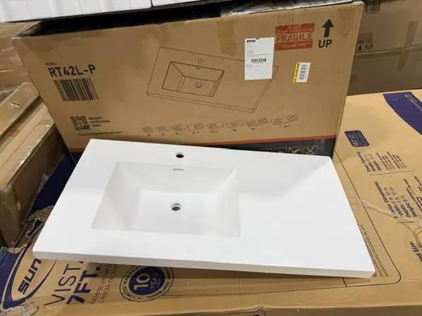 42W x 22D White Rectangular Left Single Sink Bath Vanity Top