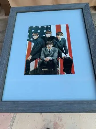 Beatles American Flag Photo Framed