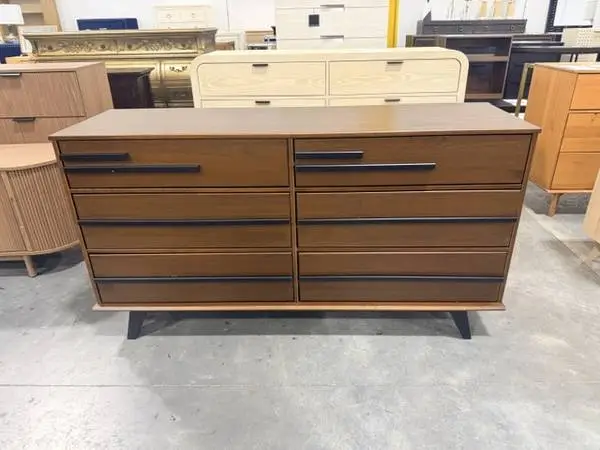 WE Modern Two Tone Accented Walnut 6 Drawer 60 Solid Wood Dresser