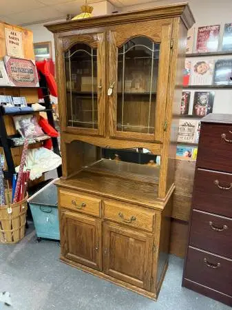 ♦♦ 2 Piece Narrow Oak China Storage Cabinet Display Curio Bookcase ♦♦