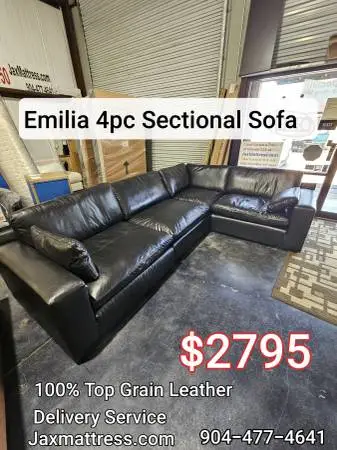New Emilia 100% real Leather 4pc Sectional