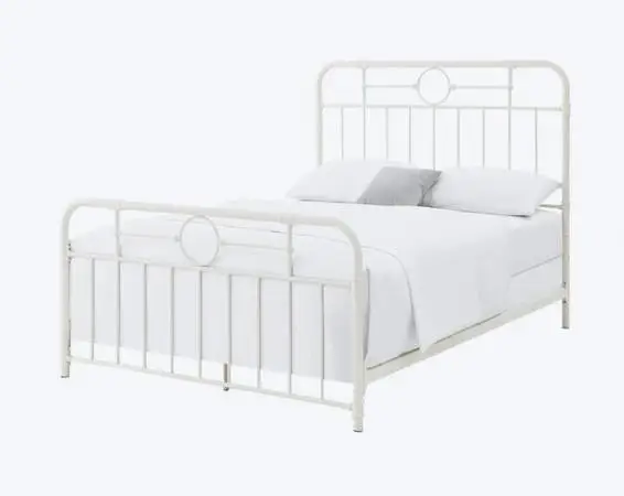 Scarlett Boho Farmhouse Antiqued White Metal Pipe Queen Bed Frame