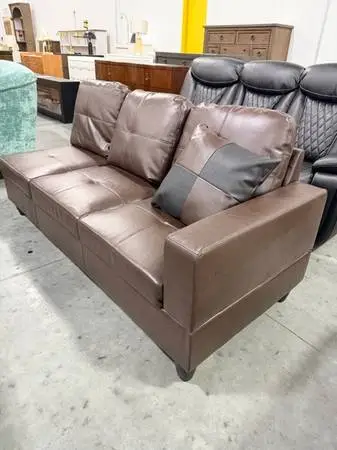 Brown Faux Leather Sectional End Piece With Bonus Pillow Brand New