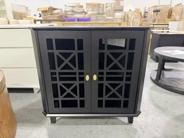Walker Edison Gwen Fretwork Corner Accent Cabinet Black Brand New