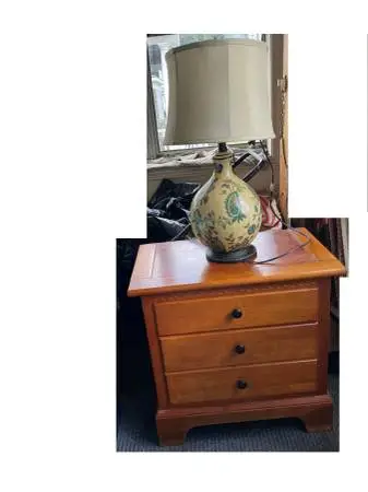 Wooden 2 drawer Night Stand + Accent Table Lamp
