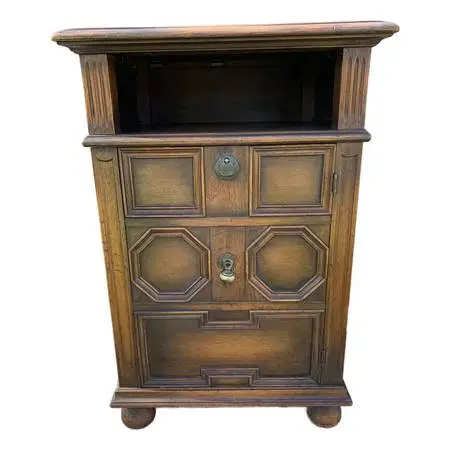 Antique Kittinger Jacobean Side Table Liquor Cabinet, OBO