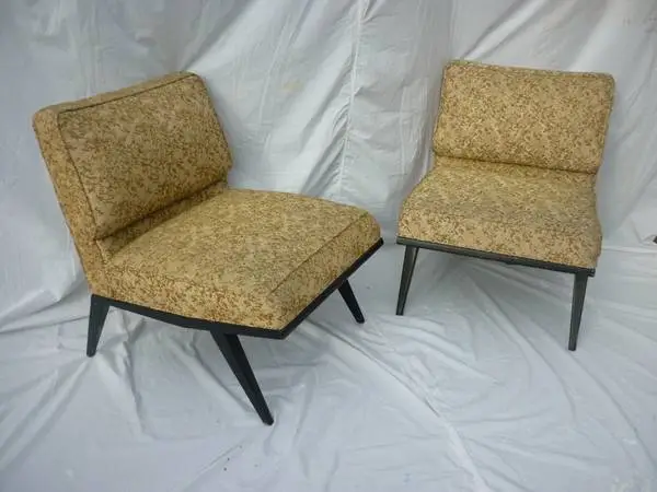 Vintage 1950s Mid-Century Modern Lounge Chair Pair - Gold & Black