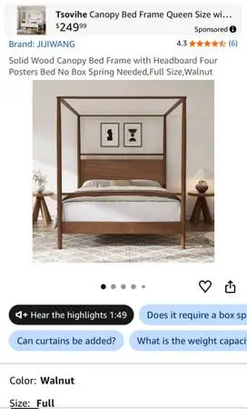 FULL size 4 Poster Canopy Bed Frame
