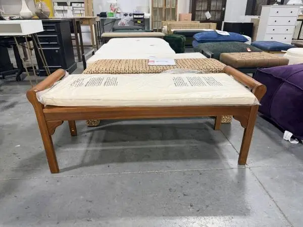 Etette Rustic Acacia Wood Bench Cushion Entryway Seat Cream Mahogany