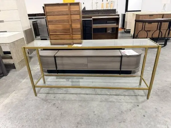 Henn&Hart 64 Console Entry Table Glass Shelf Brushed Brass
