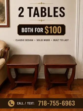 2 Matching Solid Wood End Tables – Excellent Condition