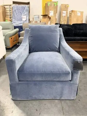 Bernhardt Grace Dusty Blue Velvet Fabric Swivel Accent Arm Chair