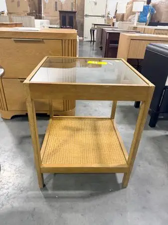 Nathan James Hayes Solid Wood Ratta Glass Top Side Table Brushed Brown