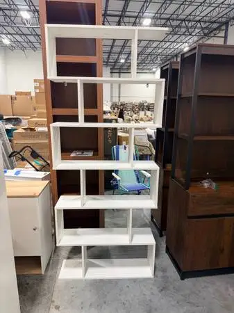 6 Tier S Shaped Bookshelf Wood Geometric Bookcase 64 Tall White