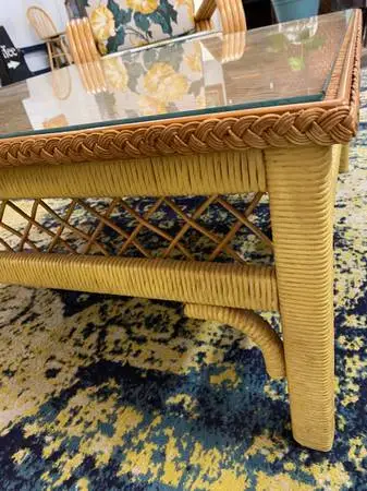 Retro Wicker & Glass Coffee Table