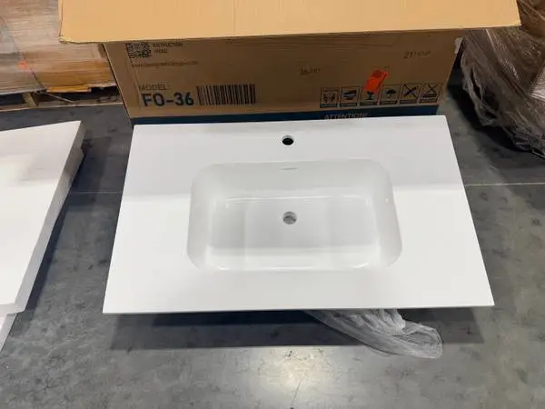 NTQ 36W Rectangular Single Sink Bathroom Vanity Top Glossy White