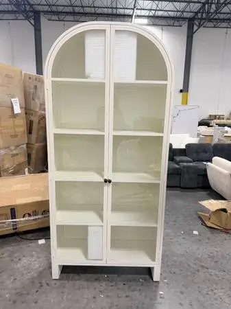 Four Hands Breya Cream Iron And Tempered Glass Cabinet Bookshelf