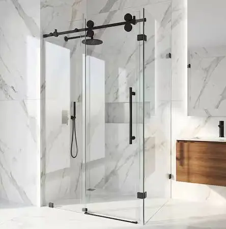 Winslow 74 H Frameless Sliding Rectangle Shower Enclosure Matte Black