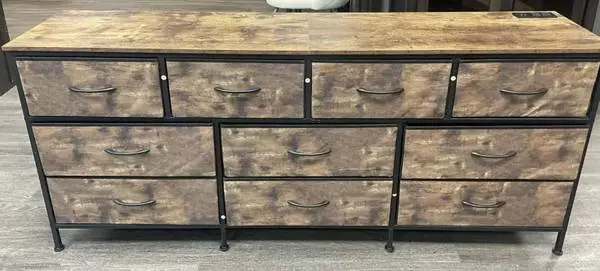 Huuger 63 Inch TV Stand Dresser,Long Dresser with 10Fabric drawers