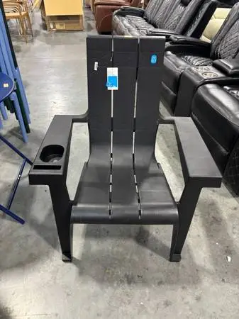 Resin Stackable Adirondack Outdoor Chair Black With Cup Holder