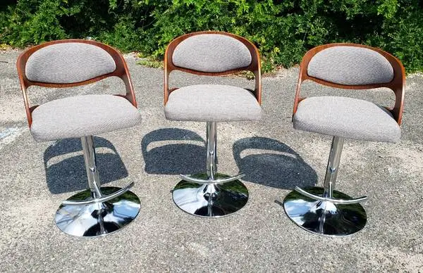 Mid-Century Modern Swivel & Piston Adjustable Barstools Walnut & Grey