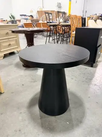 Leander 20 Black Round Wood Cone-Shaped Pedestal Base End Side Table